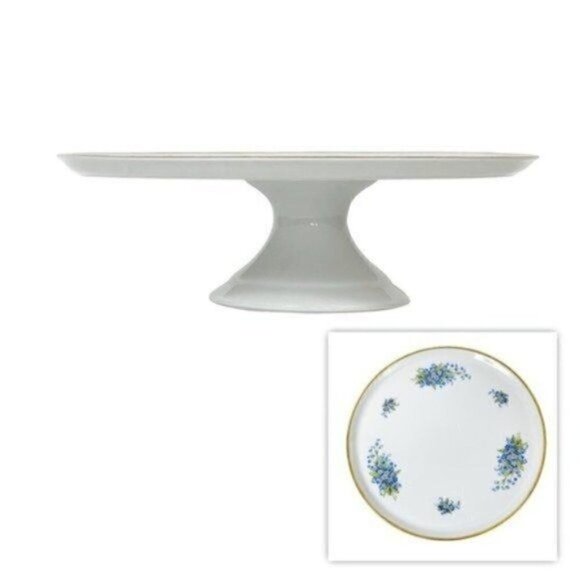 Tharaud Limoges Made in France footed cake stand blue forget me nots 12.5” X 4” - Picture 10 of 10